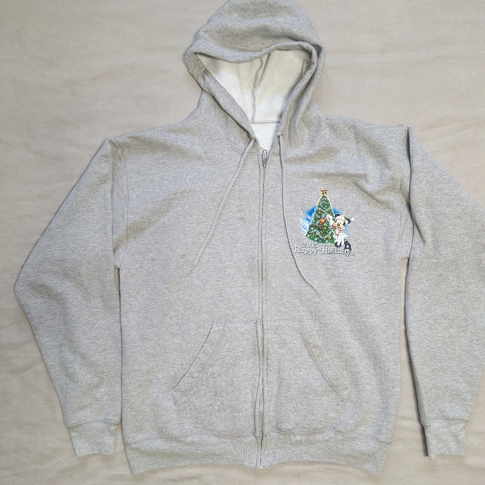 Walt Disney World Happy Holidays 2015 Zip Up Gray Christmas Hoodie, Medium